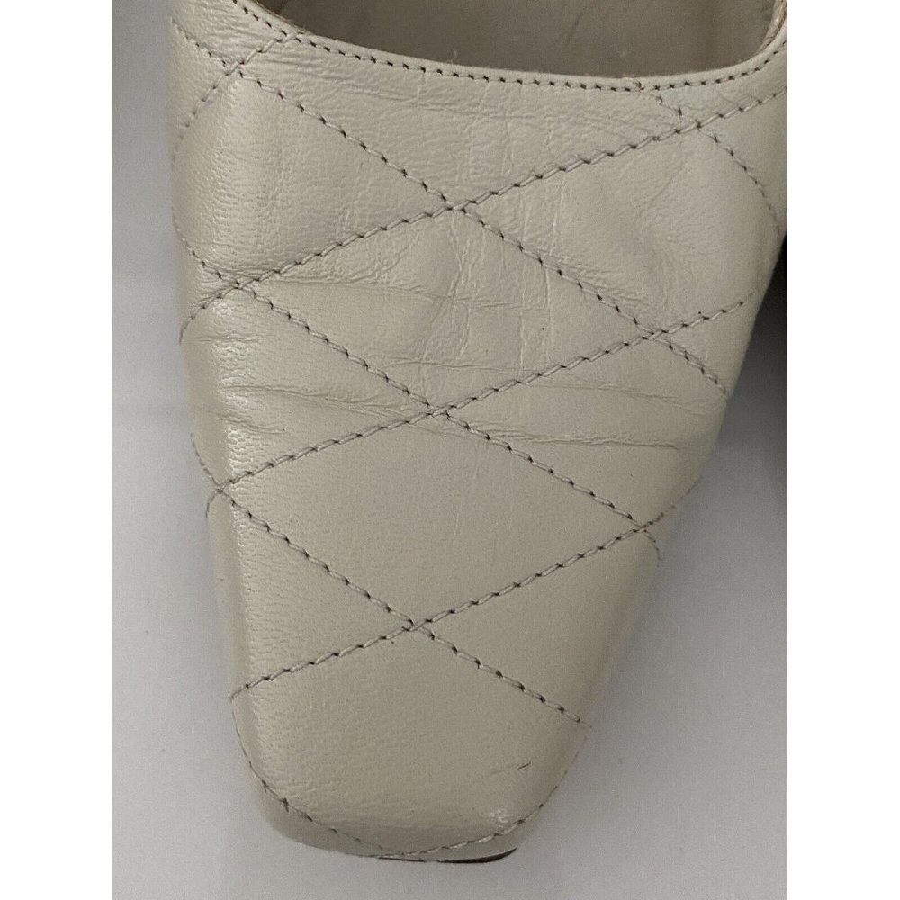 Rangoni Firenze Leather Block Heel Pumps 7B Off White Stitched Slip On Italy EUC - Picture 4 of 12